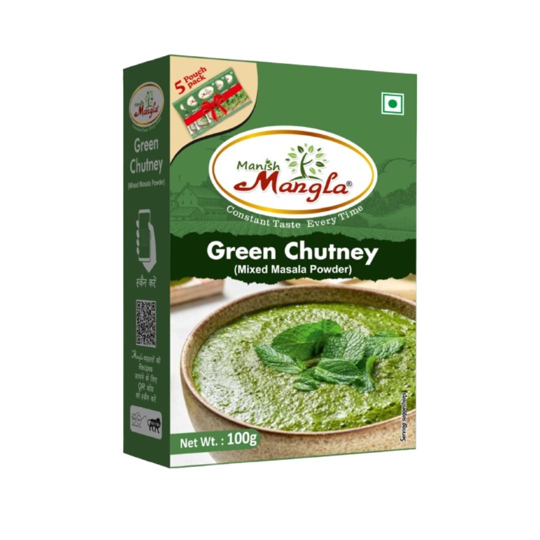 Manish Mangla Green Chutney Powder 100g | Instant Mint Coriander Chutney Mix | No Onion No Garlic | Fresh Hygienic Pack | Ready in 1 Minute