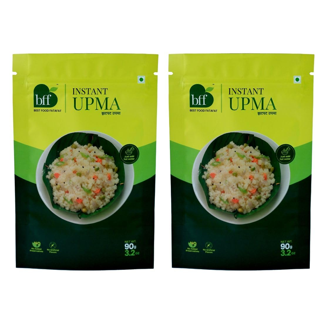 BFF Instant Upma 90g | Indian Breakfast Mix | Just Add Water | Made with Semolina & Spices | Convenient Meal for Home, Office & Travel (Pack of 2)