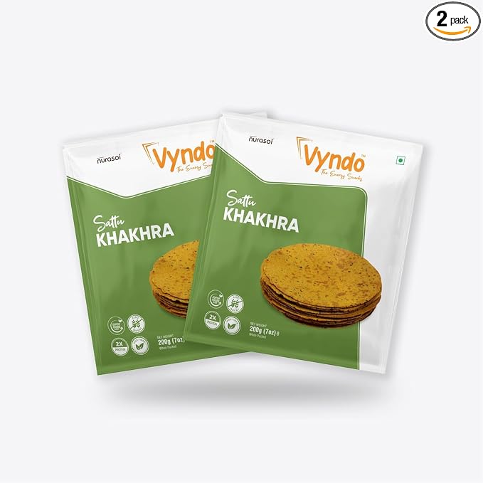 Vyndo Sattu Khakhra Pack of 2 (200g Each) | Millet-Based Gujarati Dry Snacks | High Protein & Fiber | Gluten-Free, No Palm Oil | Healthy Protein-Rich Snack for Kids & Adults.