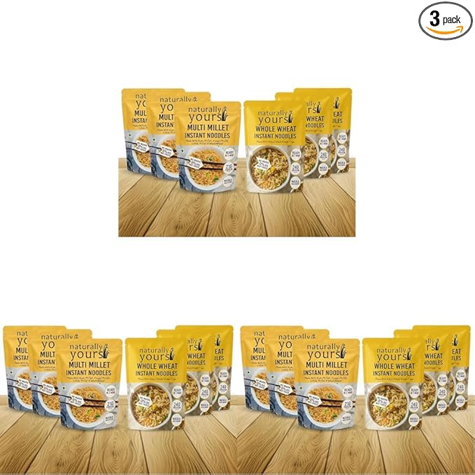 Naturally Yours Instant Noodles Combo | Khapli Whole Wheat & Multi Millet Variety Pack | Maida Free, High Protein & Fiber | Steam Dried, Non Fried | No Onion No Garlic, Jain Friendly | 175g x 18 Pack