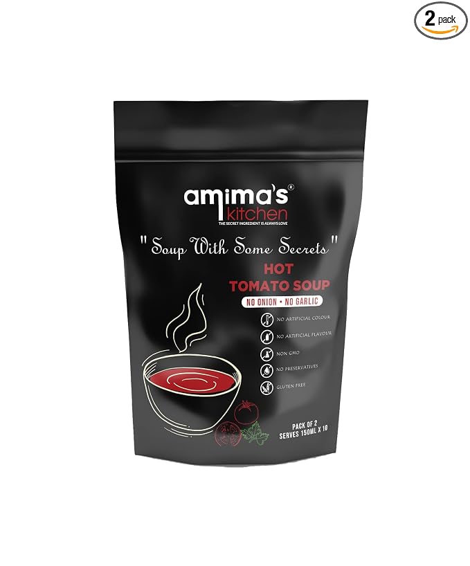 Amima's Kitchen Hot Tomato Jain Soup (No Onion No Garlic) - 100 Grams [Serves 10] | Instant Soup Mix Powder | Ready To Cook | No Artificial Flavour & Colour | Gluten Free | Non GMO | Healthy Soup