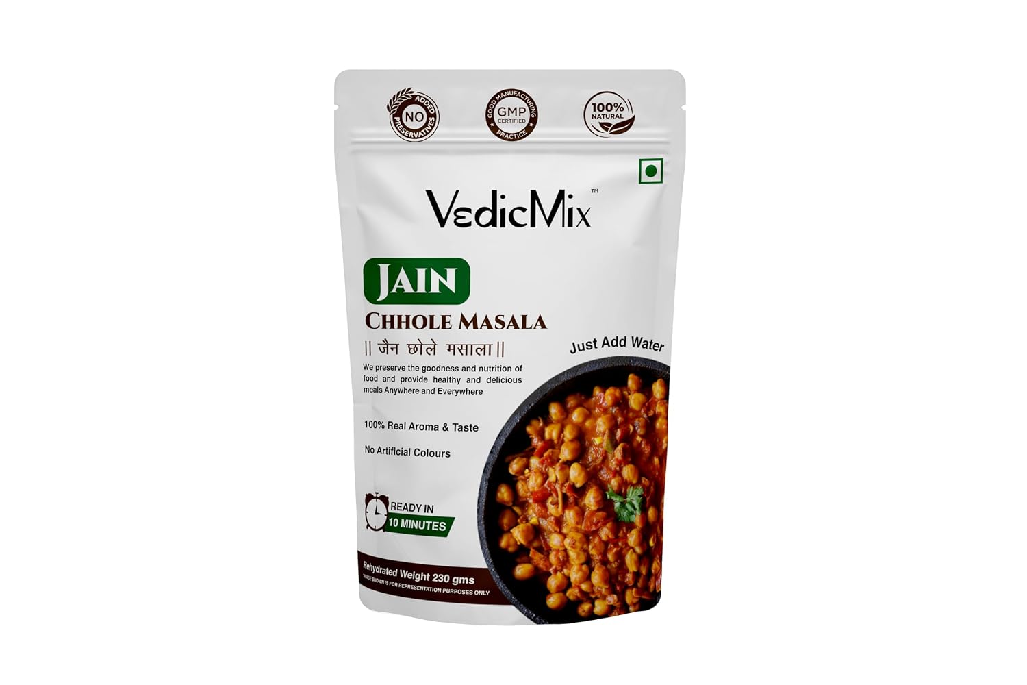 VEDICMIX Jain Chhole Masala Ready to Eat | Just Heat and Eat | No Onion No Garlic, Meal Ready In 10 Minutes | Flavourful & Authentic Taste