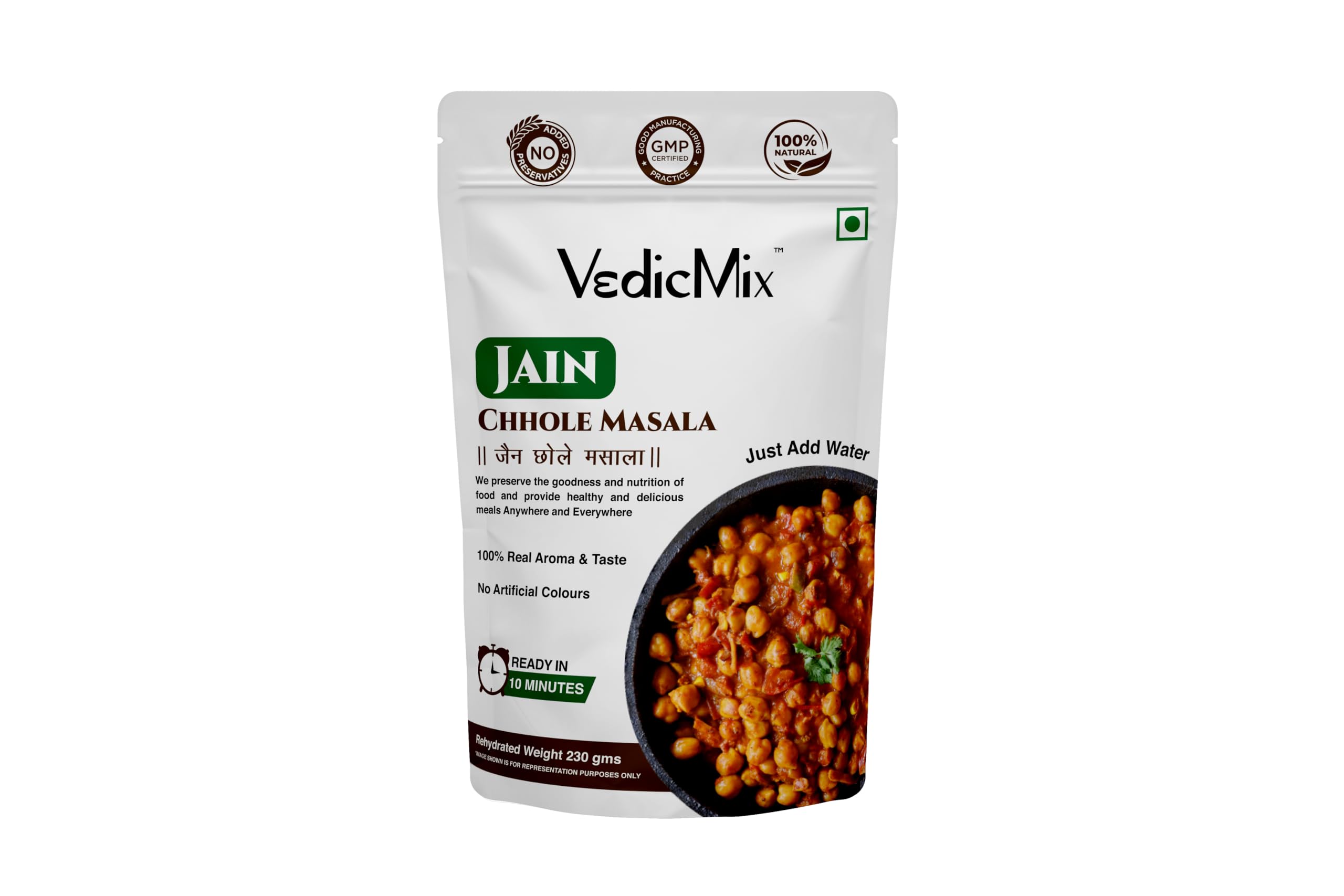 VEDICMIX Jain Chhole Masala Ready to Eat | Just Heat and Eat | No Onion No Garlic, Meal Ready In 10 Minutes | Flavourful & Authentic Taste