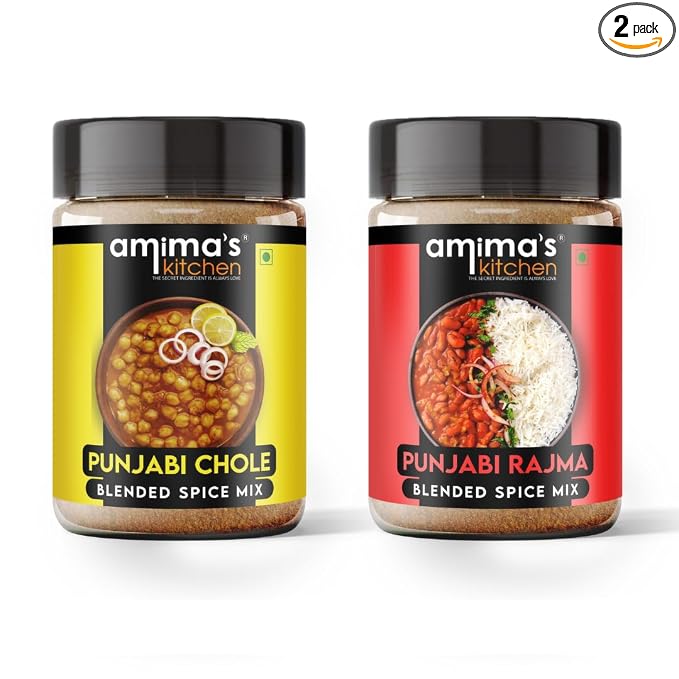 Amima's Kitchen Combo Of Punjabi Chole + Punjabi Rajma Jain Spice Mix (No Onion No Garlic) – 100 Grams (Pack of 2) | Blended Spice Mix | For Healthy and Delicious Cooking | No Synthetic Flavour & Color | Ready Masala Powder