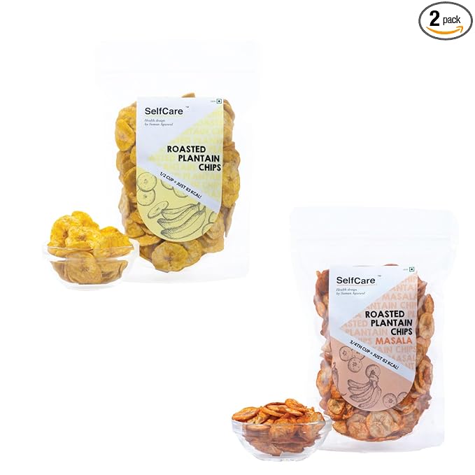 SelfCare By Suman Agarwal Roasted Plantain Chips - Plain & Masala - (Combo Pack) 125g Each| Healthy - Gluten Free | Savoury - Namkeen - Grocery | Workout - Tea time Snacking | Jain & Travel Friendly