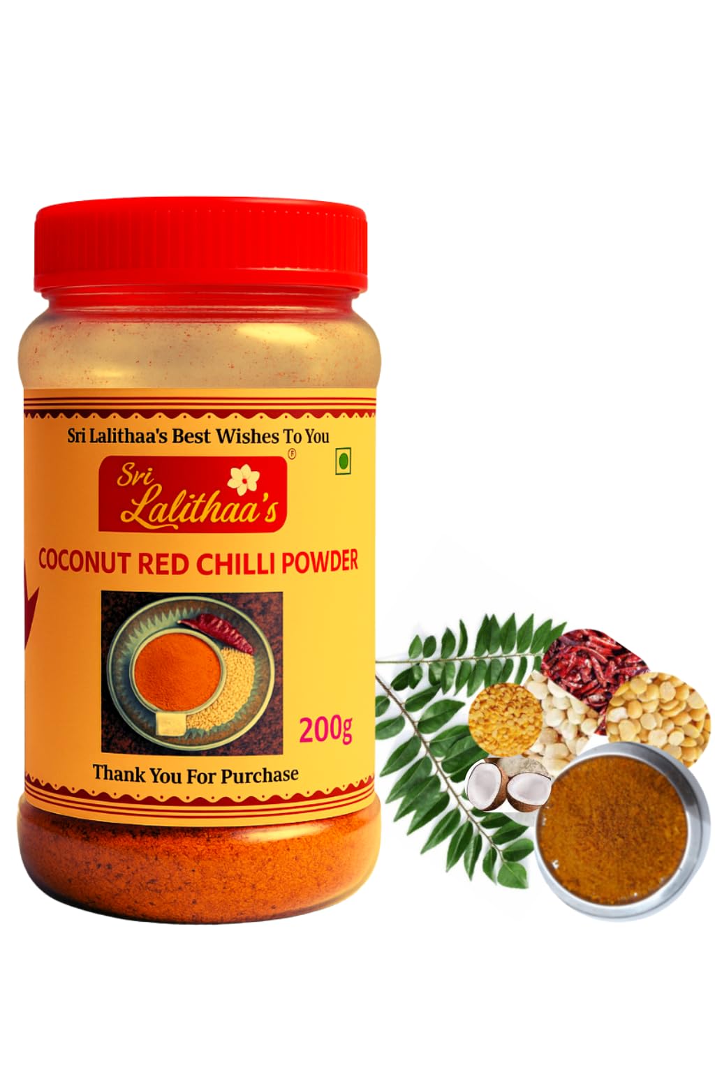 Sri Lalithaa’s Coconut Red Chilli Powder (Thengai Podi/Kobbari Karam Podi) – Authentic South Indian Spice Mix | No Onion, No Garlic | No Artificial Flavours or Colours