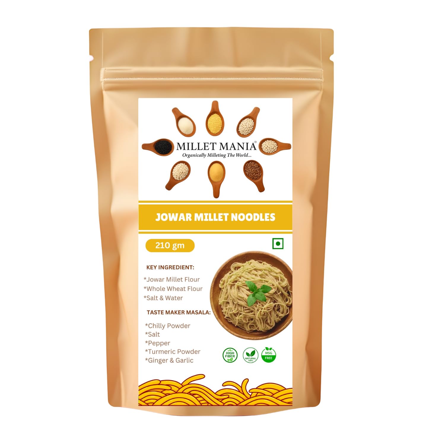 Millet Mania Sorghum Millet Jowar Noodles – Healthy Noodles for Kids & Adults | No Maida, High Fiber, Diabetic-Friendly, Easy to Cook | Guilt-Free Maida Alternative | 210g (Pack of 1)