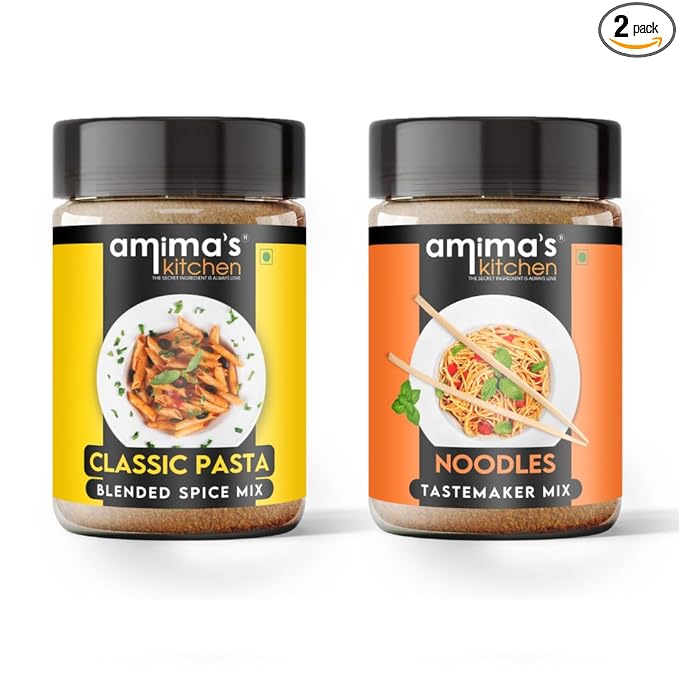 Amima's Kitchen Combo Of Classic Pasta Spice Mix & Noodles Tastemaker Jain Spice Mix (No Onion No Garlic) – 100 Grams (Pack of 2) | Blended Spice Mix | Pure & Hygiene | For Healthy Cooking | No Synthetic Flavour & Color