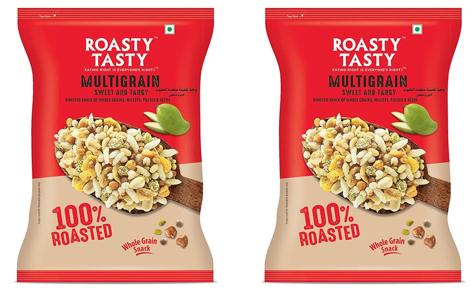 Roasty Tasty Multigrain Mix Sweet & Tangy 400G (200G X 2 Packs)|Healthy Snacks Without Palm Oil|Roasted Namkeen - Cholesterol Free|Transfat Free|Made With Pearl Millet Bajra Flakes - Millet Namkeen