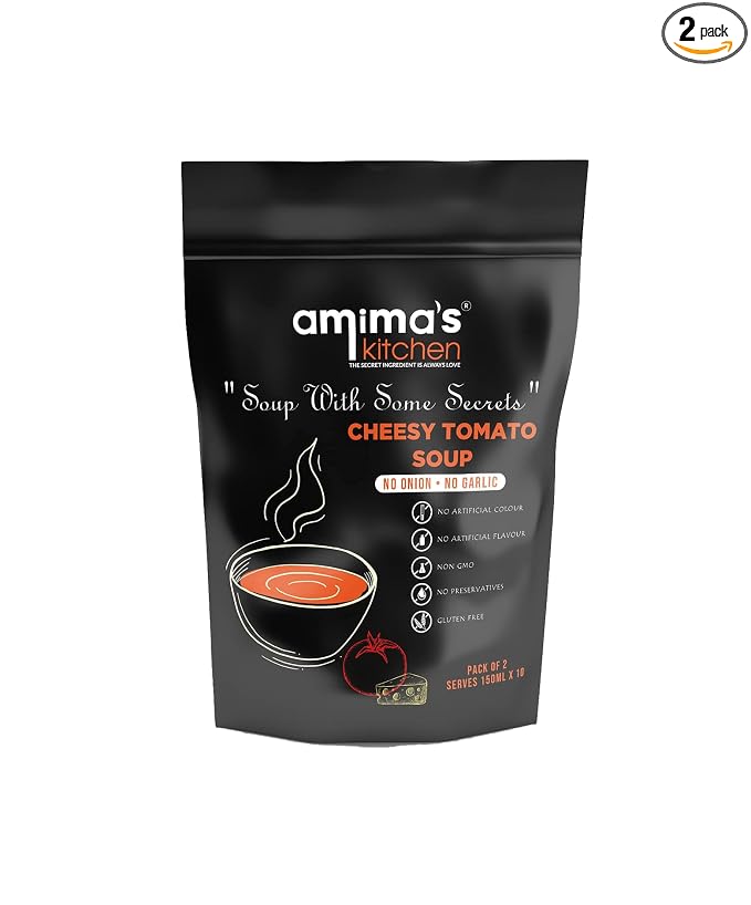 Amima's Kitchen Cheesy Tomato Jain Soup (No Onion No Garlic) - 100 Grams [Serves 10] | Instant Soup Mix Powder | Ready To Cook | No Artificial Flavour & Colour | Gluten Free | Non GMO | Healthy Soup