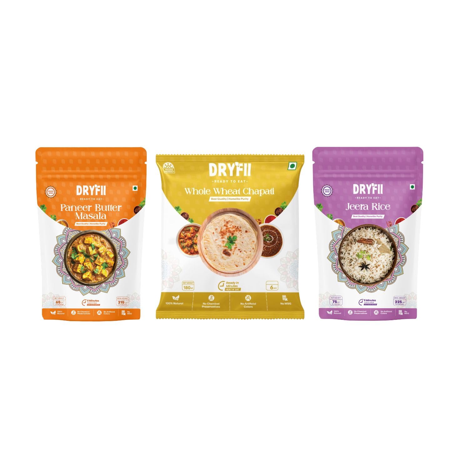 Dryfii Ready-to-Eat Chapati with Jain Paneer Butter Masala & Rice | Rich Creamy Satvik Combo Meal | No Onion No Garlic | Fresh Indian Food Pack