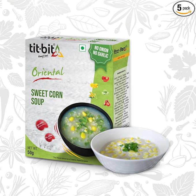 Tit-Bit Sweet Corn Soup Powder, Pack of 5 (250g), Instant Creamy and Tasty Corn Soup, No Onion No Garlic, Ready-to-eat Soup Packets for Easy Preparation