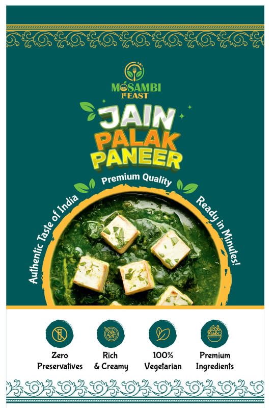 MOSAMBI FEAST Ready-to-Eat Jain Palak Paneer | 100% Natural Zero Preservatives | Rich Creamy Authentic Indian Flavors | Premium Vegetarian Ingredients