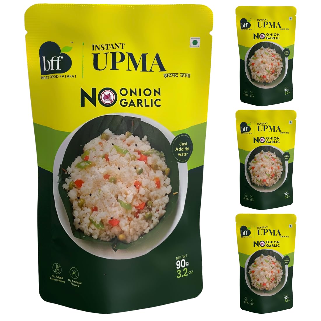 Instant Upma - Pack of 4 (90g Each) | Indian Breakfast Mix | Just Add Water | Made with Semolina & Spices | No Added Preservatives | No Onion, No Garlic