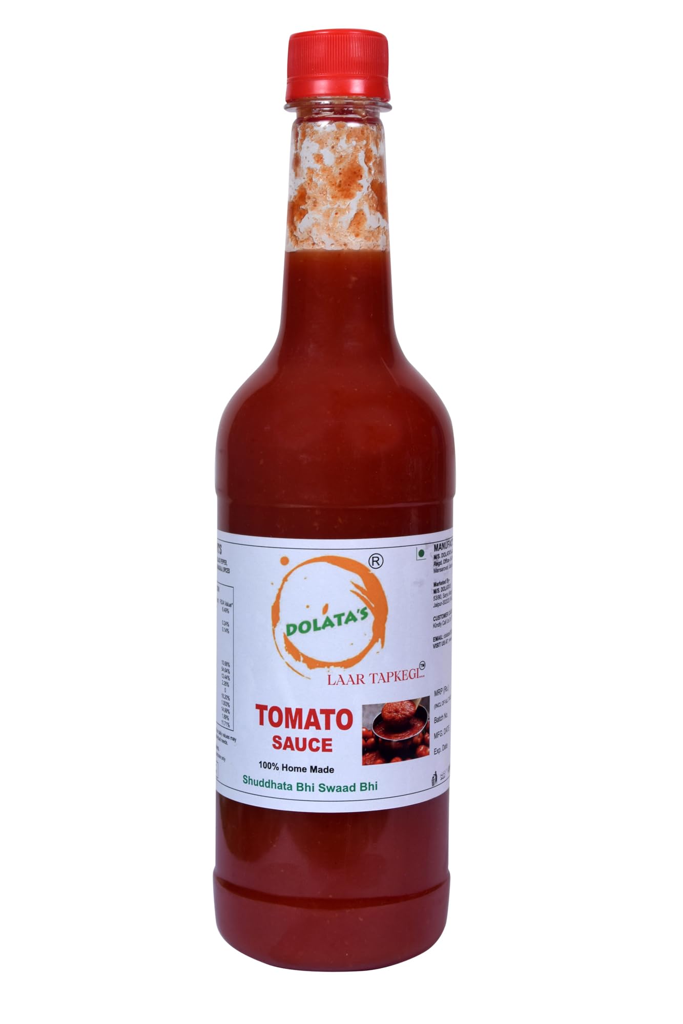 DOLATA’S Homemade To Order Tomato Sauce Processed Sugar Naturally Made Pure Fresh Tomatoes | No Garlic| No Onion|No Chemicals,No Added Colors,No Cornstarch, No Oils, No Preservatives,No Thickeners-850g (Pack of 1)