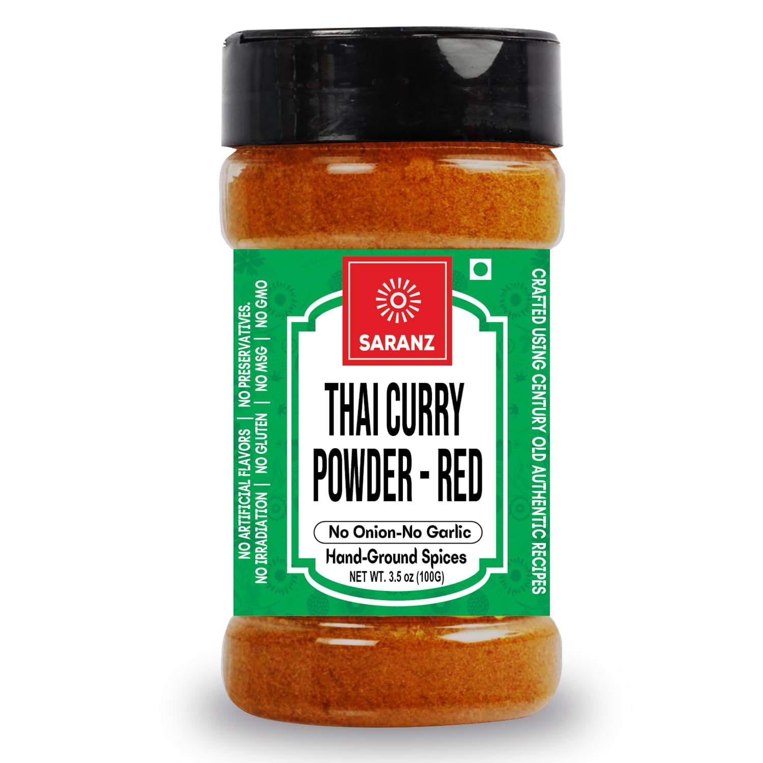 SARANZ Thai Red Curry Powder (Jain), 100g Sprinkler Jar | Authentic Thai Style Spice Blend, For Soups, Stews, Broths, Rice & Noodles, No Added Colours