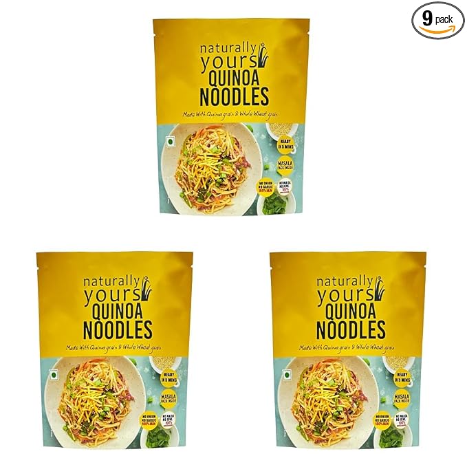Naturally Yours Quinoa Hakka Noodles | Quinoa & Whole Wheat | No Maida, No Onion No Garlic, Jain Friendly, Vegan, Preservative Free, No MSG | High Protein & Fiber | Tastemaker Inside | 180g Pack of 9