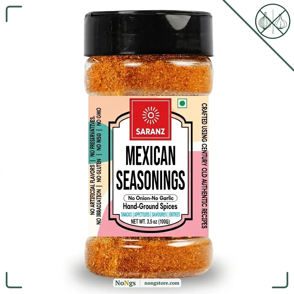 SARANZ Jain Mexican Seasoning | All-Purpose No Onion No Garlic Mexican Spice Mix | For Burritos, Quesadillas, Rice Bowls, Nachos, Fajitas and Pasta | Vegan, Gluten-Free, Dairy-Free | 100g