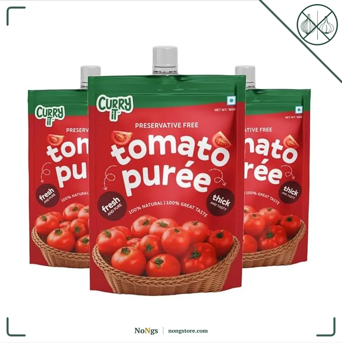 CURRYiT Tomato Puree | Made With 100% Fresh Hand Picked Tomatoes | No onion & Garlic | Tomato Paste For Cooking Pasta & Curries | No Added Preservatives or Colors | Pure & Natural (100g x 3) 300g