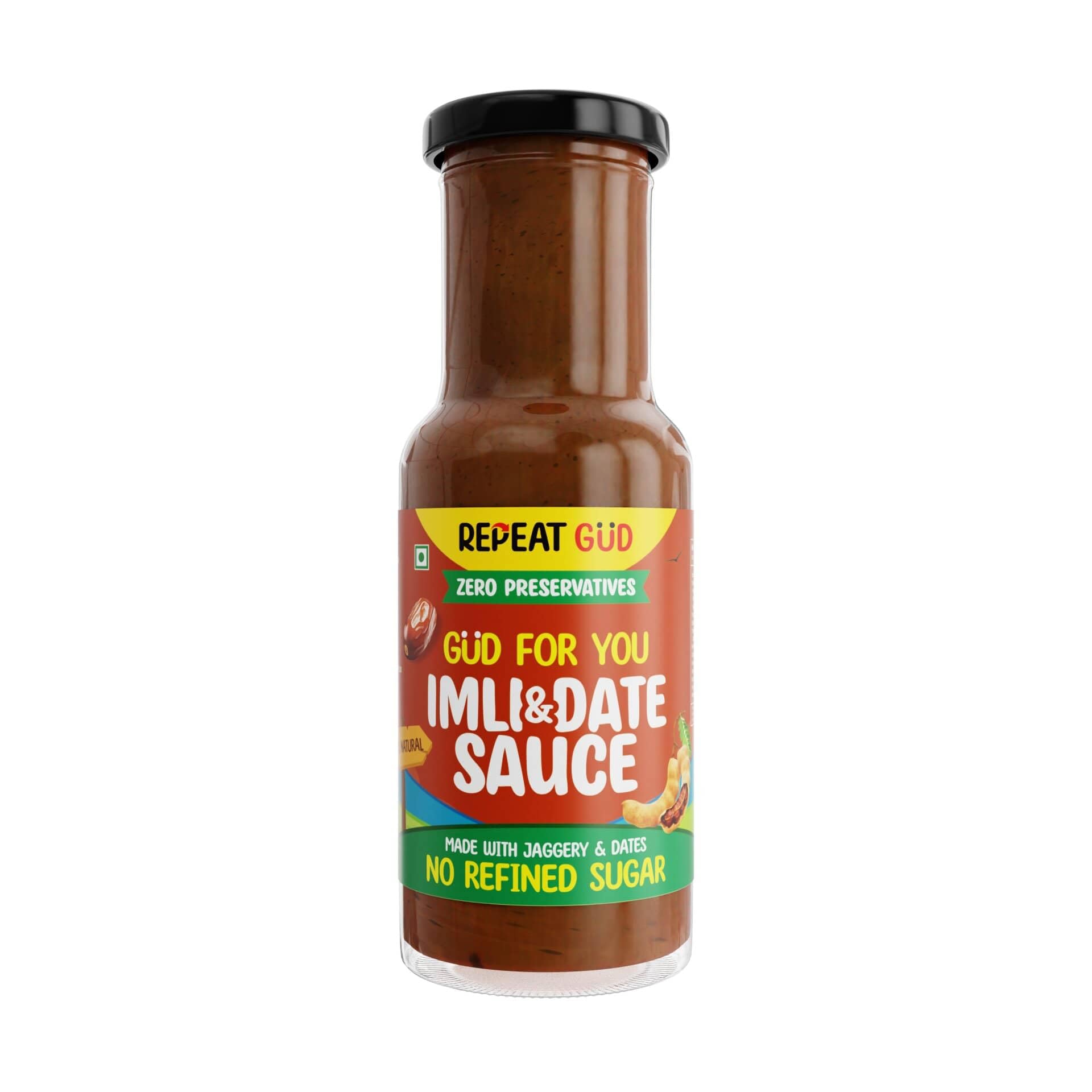 REPEAT GUD Healthy Imli & Date Sauce 100% Natural Ingredients | No MSG | No GMO | No Refined Sugar, Made With Jaggery & Dates | 100% Chemical & Preservative Free | GUD For Kids | 100% Vegetarian | 225 gm