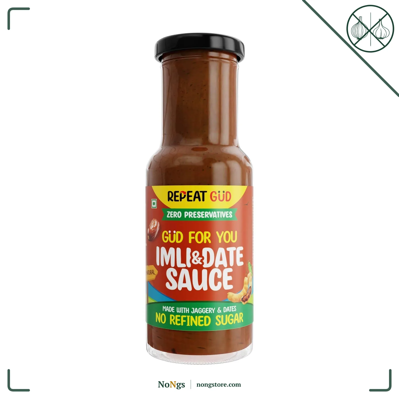 REPEAT GUD Healthy Imli & Date Sauce 100% Natural Ingredients | No MSG | No GMO | No Refined Sugar, Made With Jaggery & Dates | 100% Chemical & Preservative Free | GUD For Kids | 100% Vegetarian | 225 gm