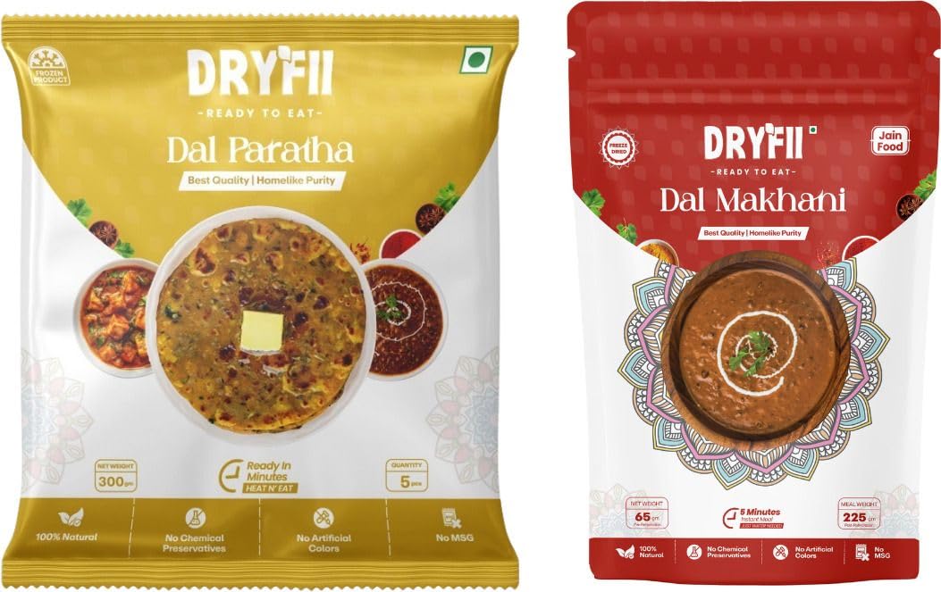 Dryfii Ready-to-Eat Dal Paratha (5 Pcs Parathas) with Jain Dal Makhani | Veg Combo Meal | Pure Vegetarian