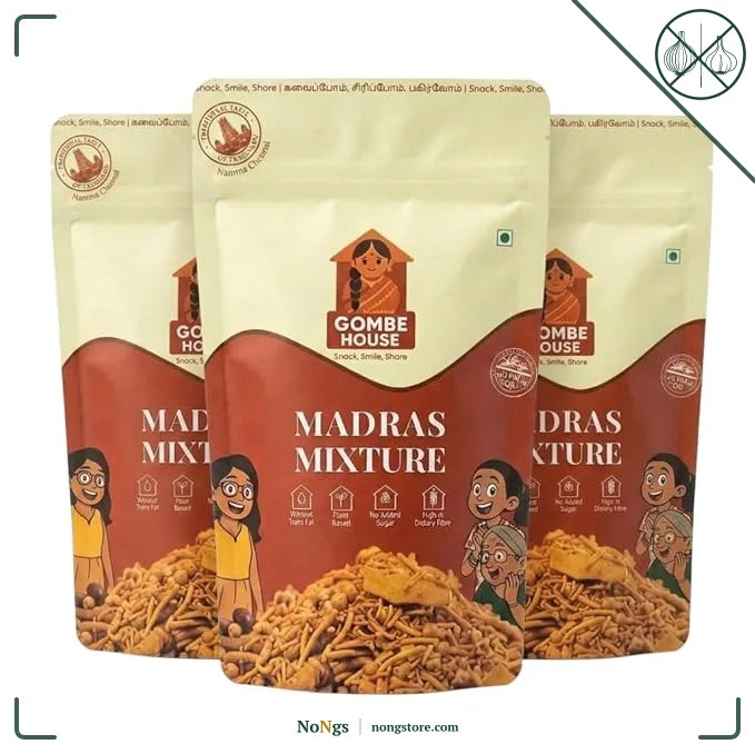 Gombe House Madras Mixture 120g Each (Pack of 3, 360g Total) Authentic South Indian Namkeen Crispy Crunchy Tea Time Snack No Palm Oil or Preservatives Vegan Homemade Style Savory