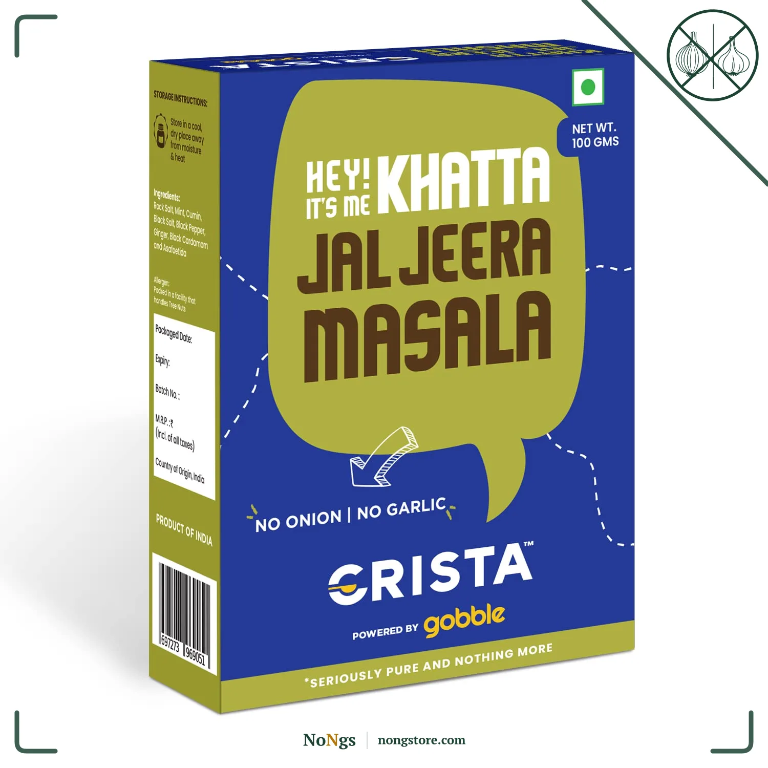 CRISTA Khatta Jal Jeera Masala | Vegan | Cholesterol Free | Trans Fat Free | No Onion | No Garlic | No Added Sugar | Zero added Colours, Fillers, Additives & Preservatives | 100 gms