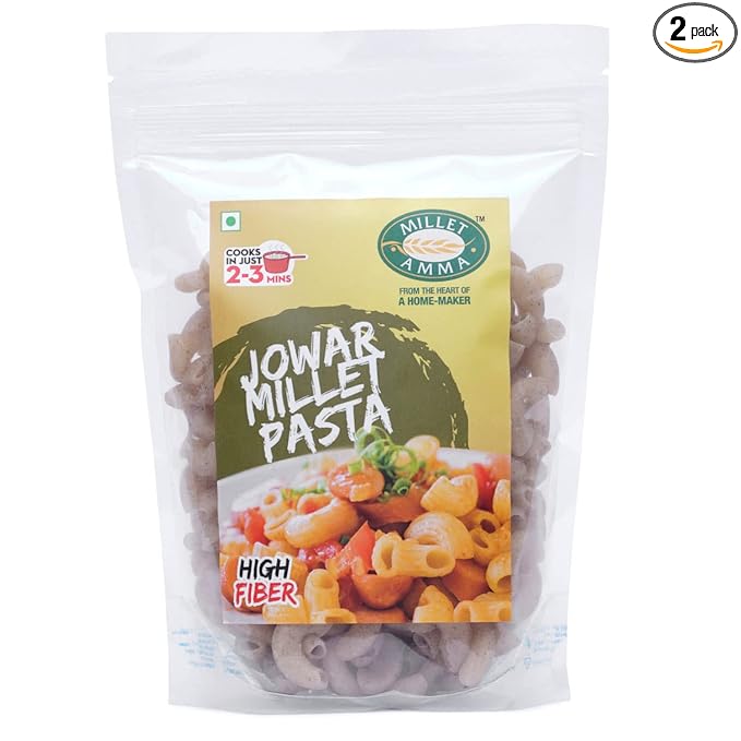 Millet Amma Jowar Millet Pasta - 360 Gms | (Pack of 2 - Each 180 Gms) | Easy & Ready to Cook | Zero Maida & 100% Vegan | Best Choice for Instant Breakfast & Dinner..