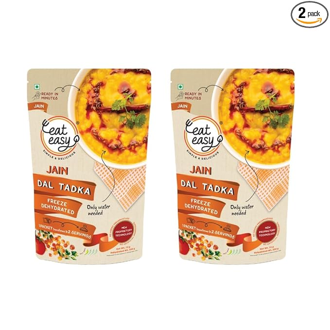 Eat Easy Ready To Eat Jain Dal Tadka, 62gm (Pack of 2), Delicious Instant Food | High Protein & Fiber, Freeze Dehydrated Healthy Instant Travel Food | 100% Veg | No Preservatives | Just Add Water and Cook