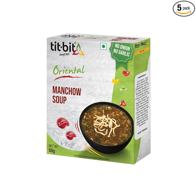 Tit-Bit Veg Manchow Soup Pack of 5 (250g), Hot and Spicey Chinese Soup, No Onion No Garlic Ready-to-eat Manchow Soup Packets for Easy Preparation