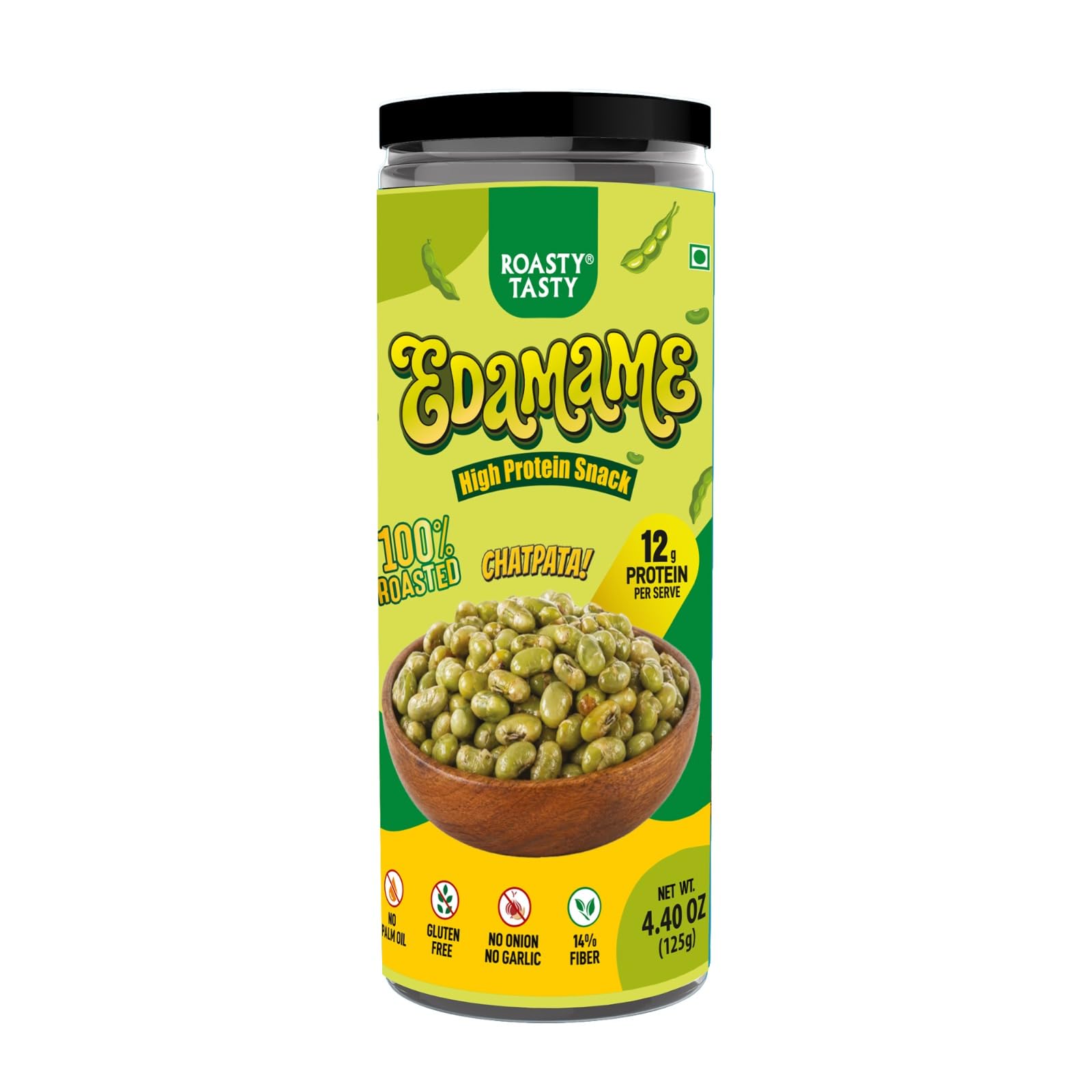 Roasty Tasty Roasted Edamame Beans Chatpata 125g | 12g Plant Protein Per Serve | High Protein Snack | Crunchy Roasted Beans | Low Calorie Healthy Snacks for Weight Loss | Healthy Namkeen | 4g Fibre Per Serve | Gluten Free Protein Snacks