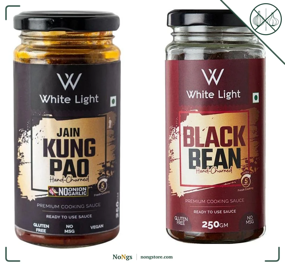 White Light Food Jain Black Bean Sauce and Jain Kung Pao Sauce l Vegan and Natural Ingredients l Ready to Eat Healthy Food (Combo Pack of 2, 250g Each)