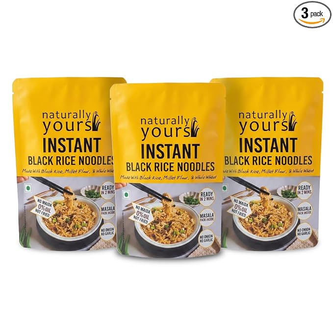 Naturally Yours Black Rice Instant Ramen Noodles | Black Rice, Millet & Whole Wheat | No Maida, No MSG, Not Fried | No Onion No Garlic, Jain Friendly | Ready in 2 Minutes | 175g Pack 3