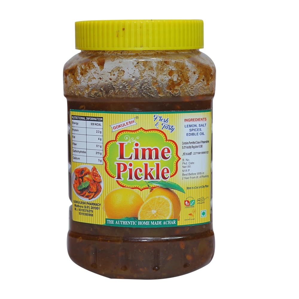 GOKULESH Lime Pickle 500gm without Onion/Garlic pickle| Nimbu ka achar| Home Made Dry and Less Oil Pickle Made With Love No Artificial Colors Added| pack of 500gm