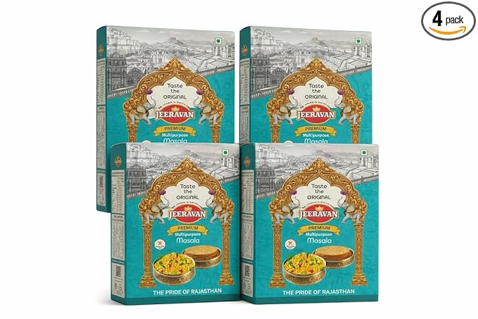 JEERAVAN Masala | जीरावन मसाला | Poha Masala Fruit Chaat Masala | Tastemaker | Mix of 32 Blended Healthy Spices | 100% Natural Ingredients | 100 gm (Pack Of 4 (400Gram))