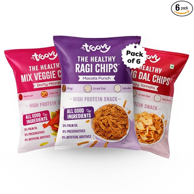 Troovy Healthy Mixed Chips | Tasty & High Protein Snacks | 30% Of Protein Needs | No Palm Oil, Cholesterol or Trans Fats | (Pack of 6)