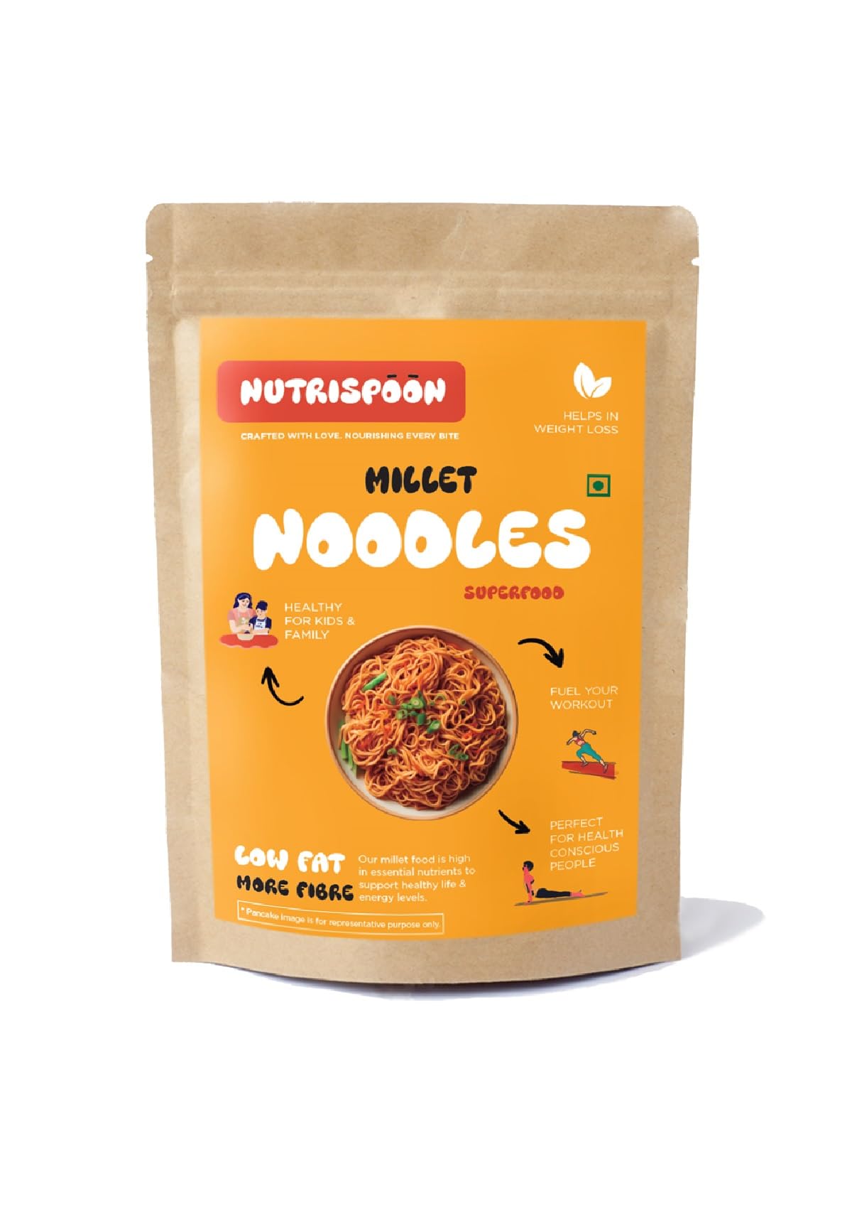Nutrispoon Millet Noodles/Superfood Supergrain/Made of Healthy Millet and Whole Wheat/150g
