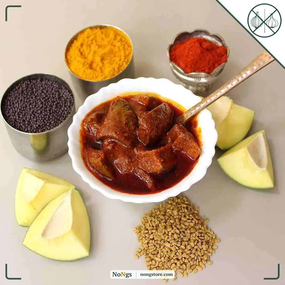 Sitara Foods Jain Mango Avakaya Pickle Without Garlic Aam Ka Achaar Homemade and Handmade 250 Grams pack