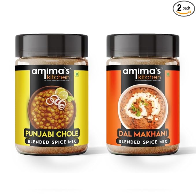 Amima's Kitchen Combo Of Punjabi Chhole + Dal Makhani Jain Spice Mix (No Onion No Garlic) – 100 Grams (Pack of 2) | Blended Spice Mix | For Healthy and Delicious Cooking | No Synthetic Flavour & Color | Ready Masala Powder