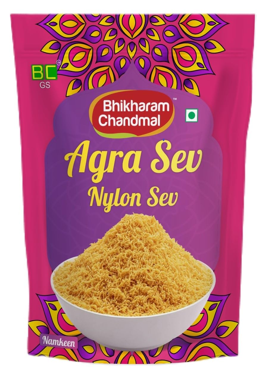 Bhikharam Chandmal's Agra Sev (Nylon Sev) I 200gms | No Onion No Garlic I 100% Roasted | Fresh from Factory | Travel - Gift Pack | Vegan Gluten-Free | Crunchy, AnyTime Snack I Ready to Eat |