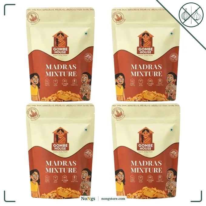 Gombe House Madras Mixture 120g Each (Pack of 4, 480g Total) South Indian Namkeen Snack Crispy & Tasty Tea Time Savory No Palm Oil & No Preservatives Vegan Friendly Traditional Homemade Flavor