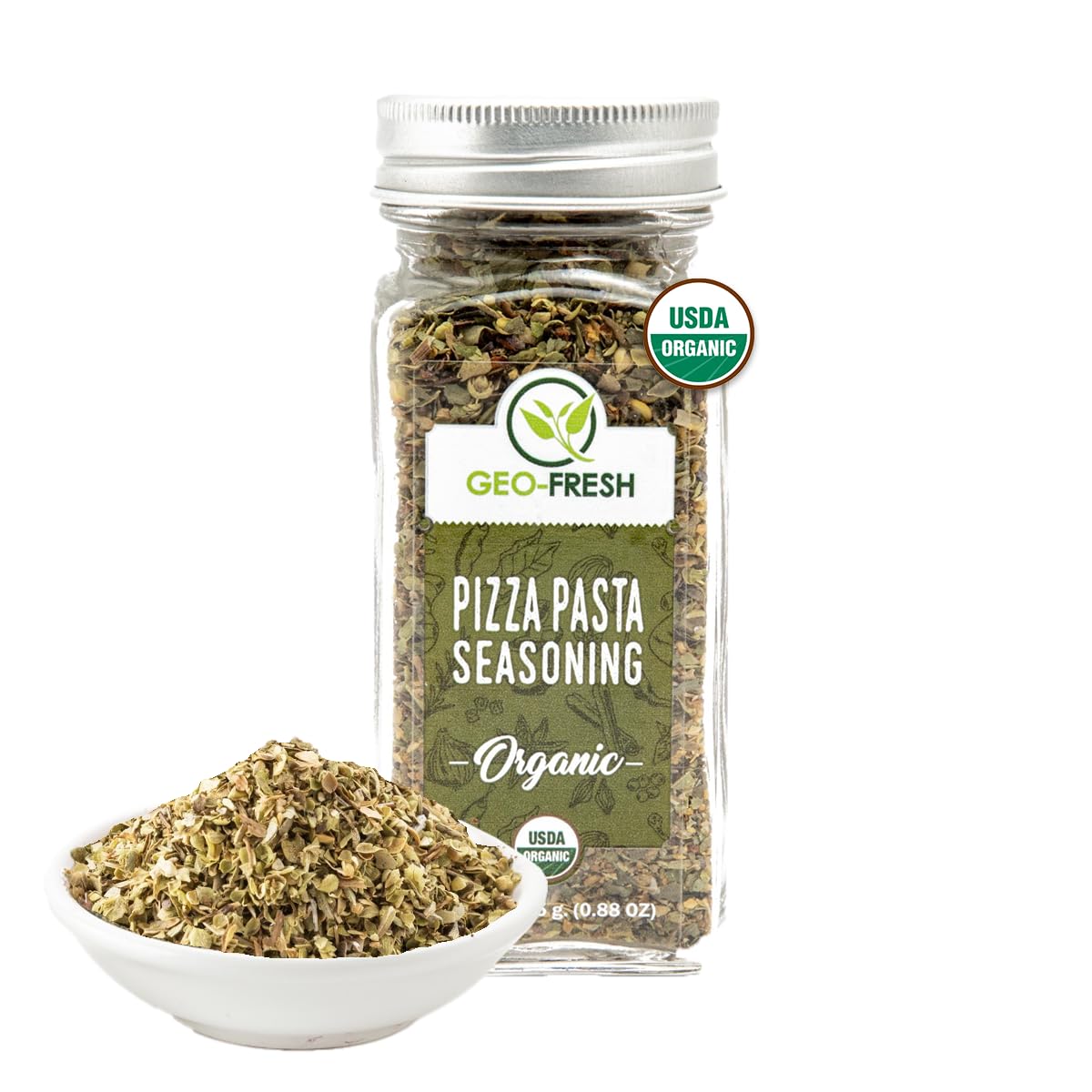 Geo-Fresh Organic Pizza Pasta Seasoning, 25g | Aromatic & Flavourful Blend | Sprinker for Pizza, Pasta, Stews, Salads | No Artifical Colour & Preservatives| 100% Organic, Non-GMO, USDA Certified, Jaivik Bharat Certified