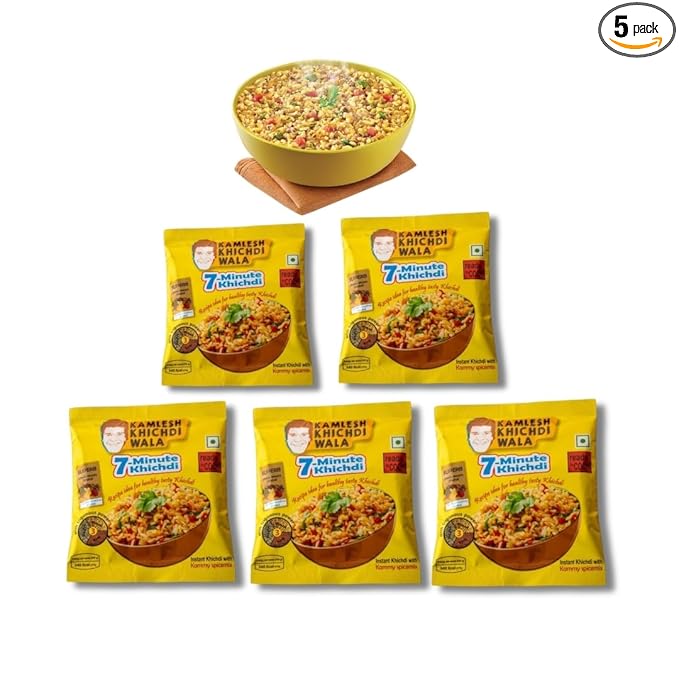 Classic Masala Khichdi– Pack of 5 | Ready to Cook | Includes Khichdi Premix & Kammy Spicemix | 100% Natural | 9-Month Shelf Life | Cooks in 7 Minutes | No Added Preservatives or Added Colors