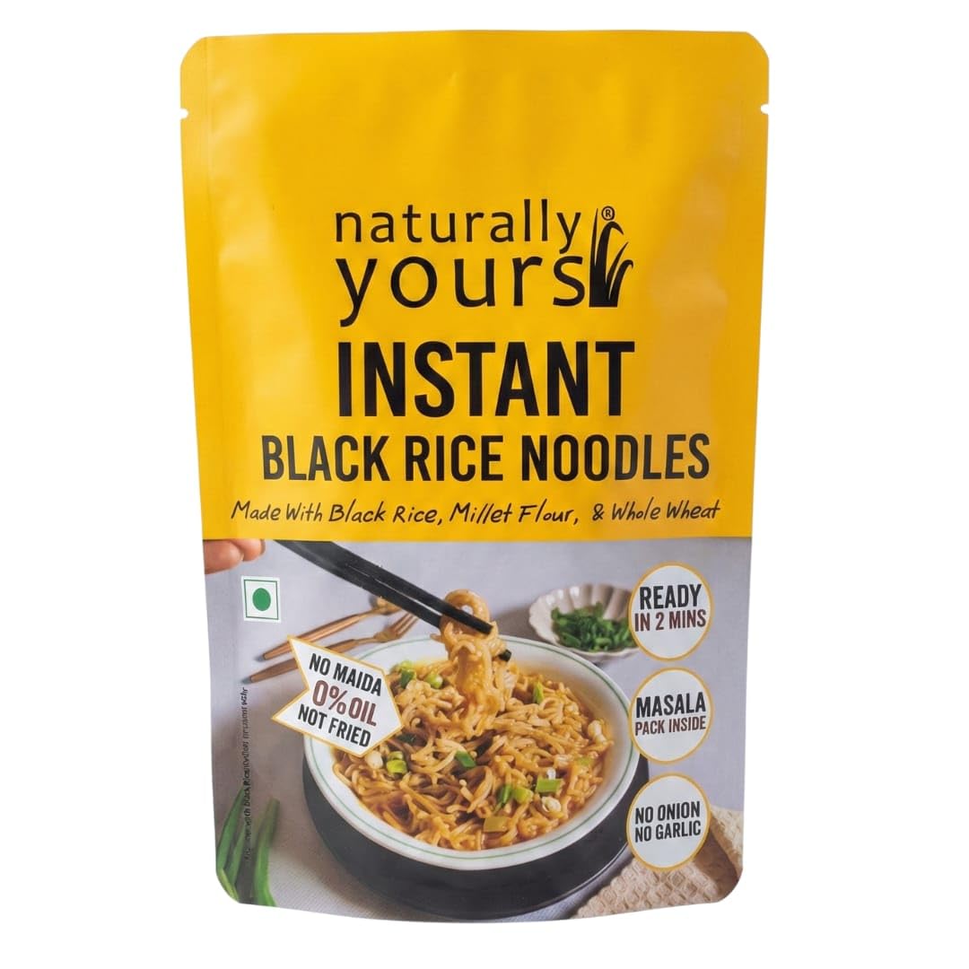 Naturally Yours Black Rice Instant Ramen Noodles | Black Rice, Millet & Whole Wheat | No Maida, No MSG, Not Fried | No Onion No Garlic, Jain Friendly | High Protein | Ready in 2 Minutes | 175g Pack