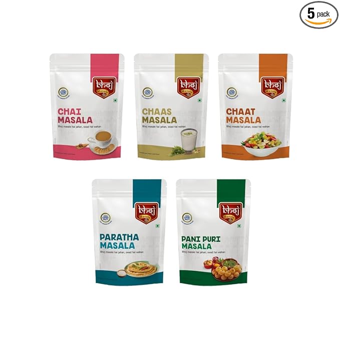 Bhoj Masale Chai, Chaas, Chaat, Paratha And Panipuri Masala Powder Combo Pack 200GM Each, Gross Total 1 KG | Top Up Jain Masale For Kitchen