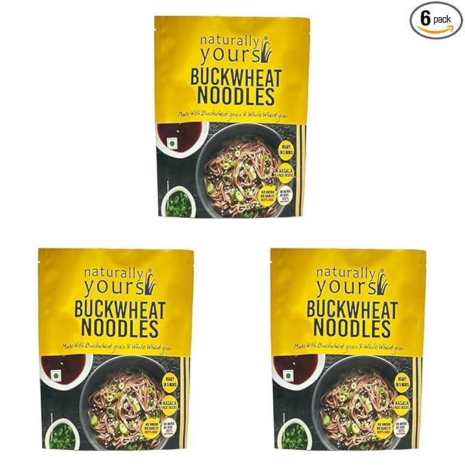 Naturally Yours Buckwheat Soba Hakka Noodles | Kuttu Atta & Whole Wheat | No Maida, No Onion No Garlic, Jain Friendly, Vegan, Preservative Free | Tastemaker Inside | Healthy Noodles | 180g Pack of 6