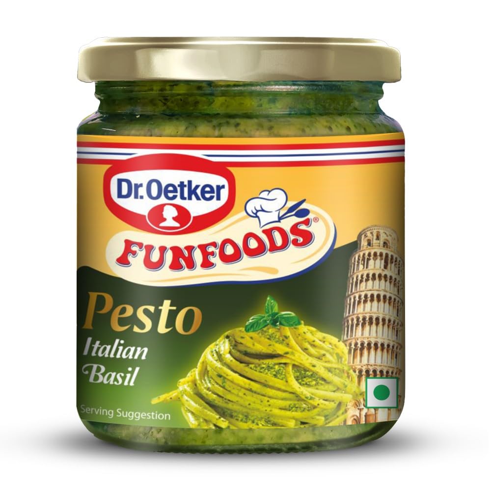 Dr. Oetker FunFoods Italian Basil Pesto, 190g | Authentic Pesto Sauce with Fresh Basil, Parmesan Cheese & Olive Oil | Perfect for Pasta, Pizza & Sandwiches