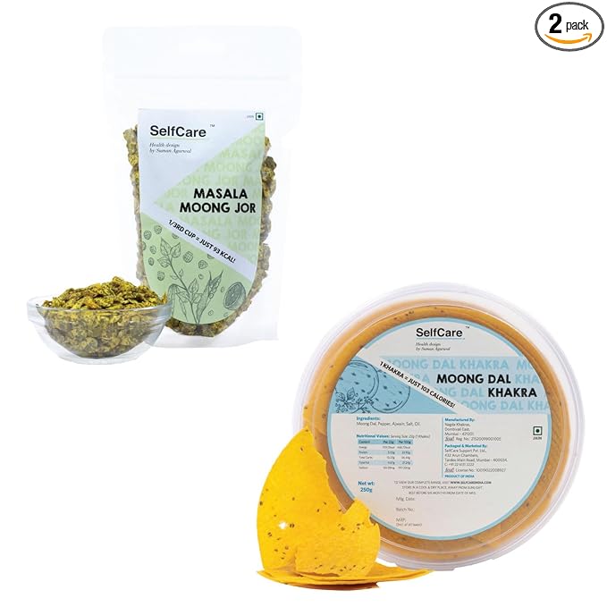 SelfCare By Suman Agarwal Moong Dal Khakhra & Masala Moong Jor - (Combo Pack) | Roasted | Savoury - Snacks - Namkeen - Grocery | Spicy Crunchy & Chatpata - Tea time Snacking | Jain & Travel Friendly