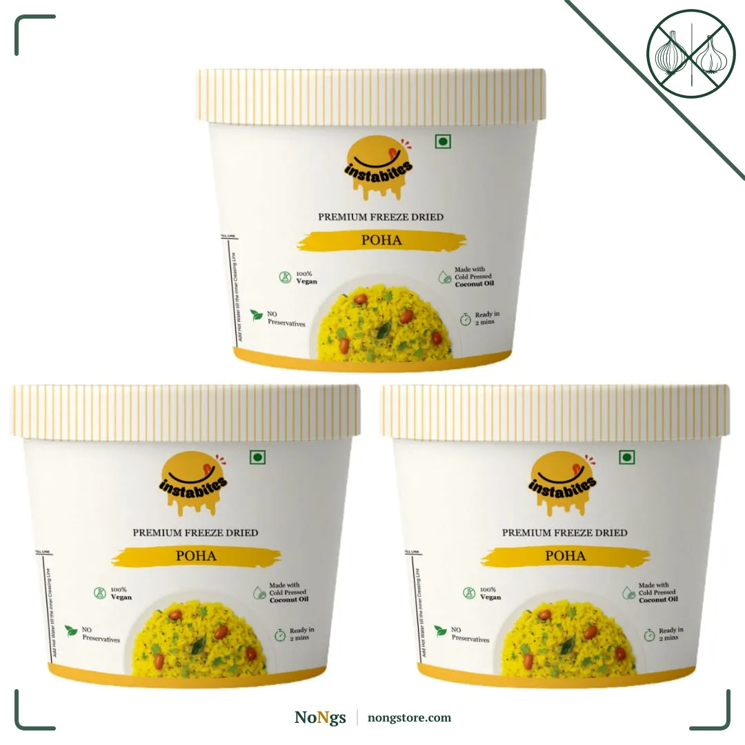 Instabites Ready to Eat Vegan Poha 75g – Light & Healthy Indian Breakfast – No Added Preservatives and Ready to Eat in Minutes - Pack 3